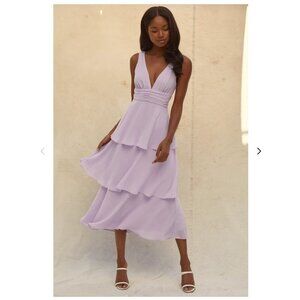 Lulus Lavender Sleeveless Tiered Midi Dress